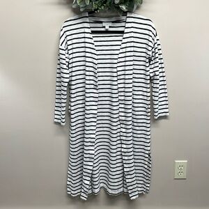 J. Jill Striped Open Front Long Duster Cardigan Sweater S Petite